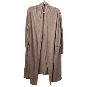 MM LaFleur Cardigan Womens Medium Tan 100% Cashmere Pockets Lagenlook Minimalist